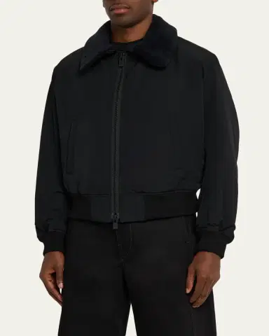 Yohji Yamamoto Men's Wool Gabardine Flight Jacket with Removable Faux Fur Collar | Thumbnail 4 Yohji Yamamoto Men's Wool Gabardine Flight Jacket with Removable Faux Fur Collar | Thumbnail 4
