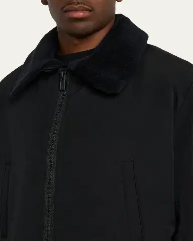 Yohji Yamamoto Men's Wool Gabardine Flight Jacket with Removable Faux Fur Collar | Thumbnail 5 Yohji Yamamoto Men's Wool Gabardine Flight Jacket with Removable Faux Fur Collar | Thumbnail 5