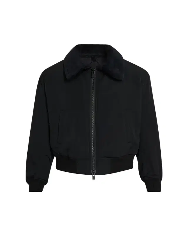 Men's Wool Gabardine Flight Jacket with Removable Faux Fur Collar