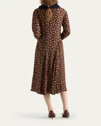 Prada Floral-Print Silk Georgette Long-Sleeve Midi Dress | Thumbnail 3 Prada Floral-Print Silk Georgette Long-Sleeve Midi Dress | Thumbnail 3