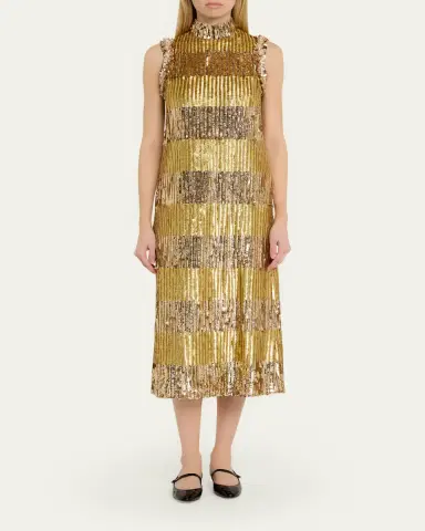 Valentino Garavani Sequin Embroidered Tulle Sleeveless Midi Dress | Thumbnail 2 Valentino Garavani Sequin Embroidered Tulle Sleeveless Midi Dress | Thumbnail 2