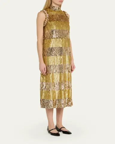 Valentino Garavani Sequin Embroidered Tulle Sleeveless Midi Dress | Thumbnail 4 Valentino Garavani Sequin Embroidered Tulle Sleeveless Midi Dress | Thumbnail 4