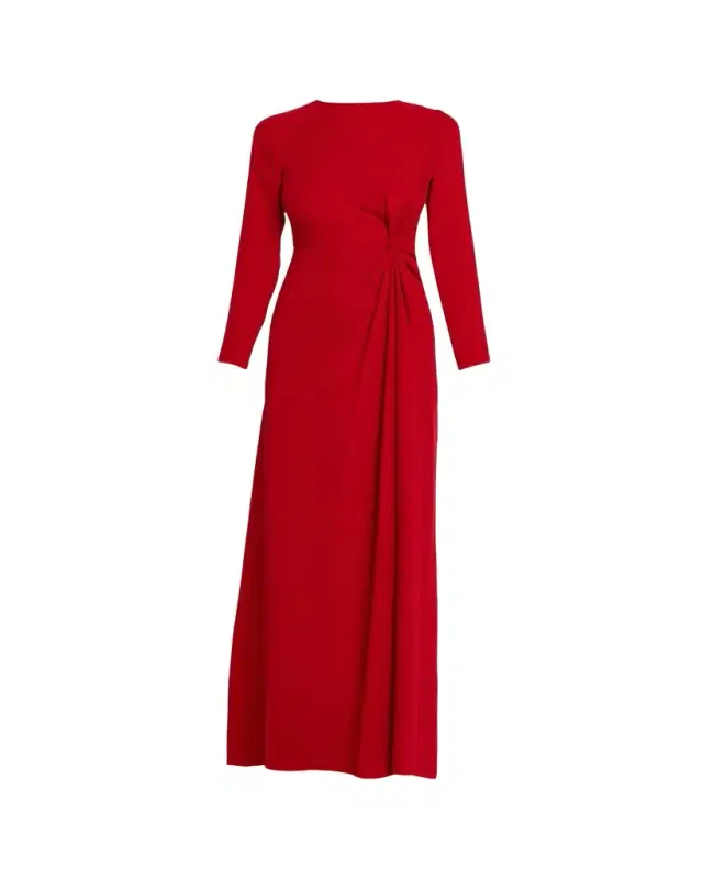 Gathered Silk Crepe Long-Sleeve Gown