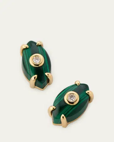 Sydney Evan 14K Carved Malachite and Diamond Evil Eye Earrings | Thumbnail 3 Sydney Evan 14K Carved Malachite and Diamond Evil Eye Earrings | Thumbnail 3