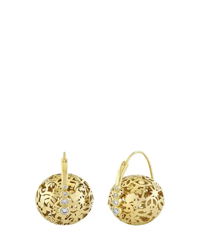 14K Yellow Gold Diamond Icon Drop Earrings