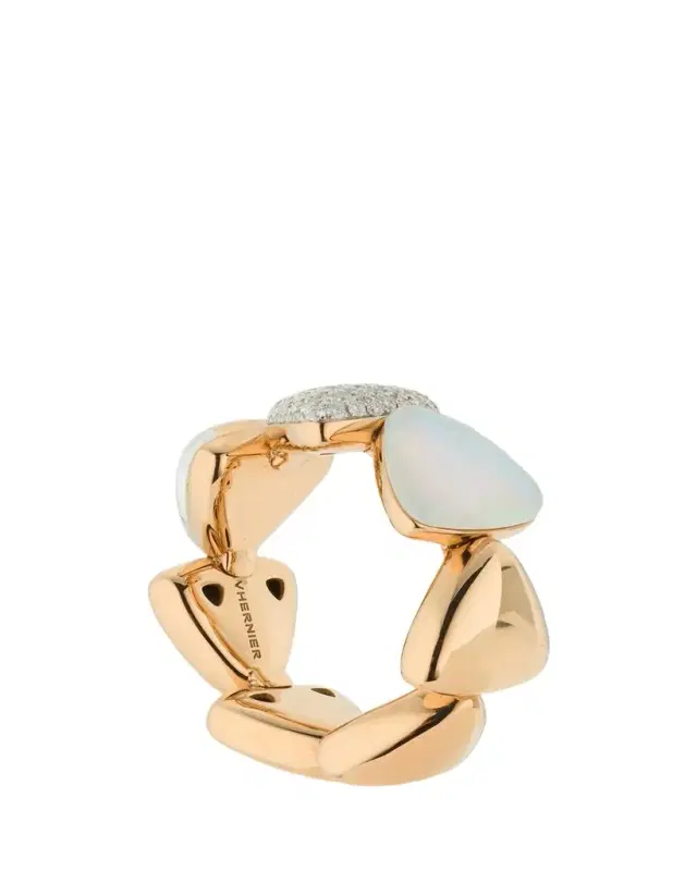 Vhernier Freccia Midi 18K White Gold Mother of Pearl and Rock Crystal Eternity Band with Diamonds