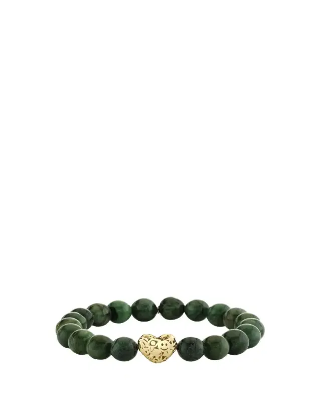14K Puffy Icon Wallpaper Heart on Green Bead Bracelet