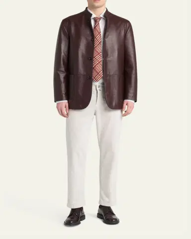 Kiton Men's Stand-Collar Leather Jacket | Thumbnail 2