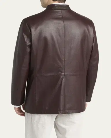 Kiton Men's Stand-Collar Leather Jacket | Thumbnail 3