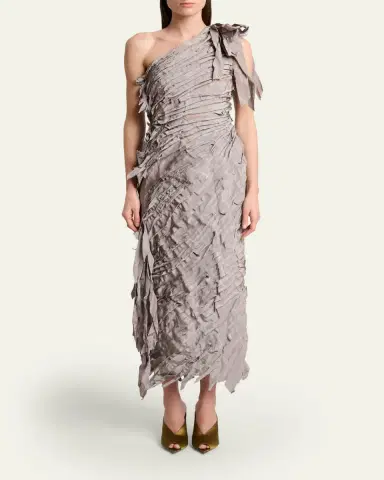 Lanvin One-Shoulder Tiered Ribbon Midi Dress | Thumbnail 2 Lanvin One-Shoulder Tiered Ribbon Midi Dress | Thumbnail 2
