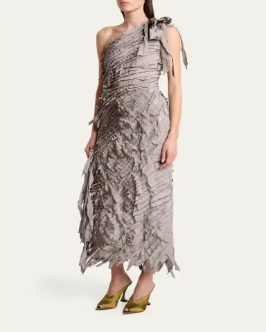 Lanvin One-Shoulder Tiered Ribbon Midi Dress | Thumbnail 4 Lanvin One-Shoulder Tiered Ribbon Midi Dress | Thumbnail 4