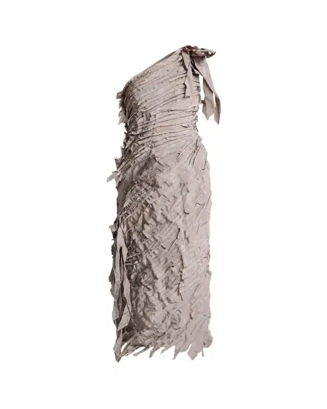 One-Shoulder Tiered Ribbon Midi Dress