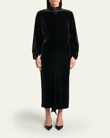 Lanvin Ruched Bell-Sleeve Velvet Maxi Dress | Thumbnail 2 Lanvin Ruched Bell-Sleeve Velvet Maxi Dress | Thumbnail 2