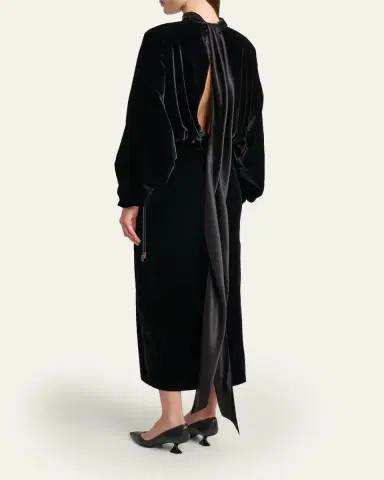 Lanvin Ruched Bell-Sleeve Velvet Maxi Dress | Thumbnail 3 Lanvin Ruched Bell-Sleeve Velvet Maxi Dress | Thumbnail 3