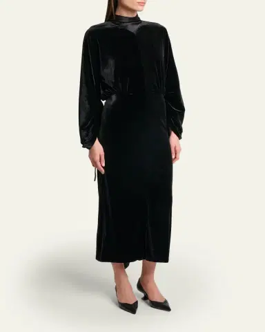 Lanvin Ruched Bell-Sleeve Velvet Maxi Dress | Thumbnail 4 Lanvin Ruched Bell-Sleeve Velvet Maxi Dress | Thumbnail 4