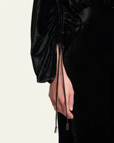 Lanvin Ruched Bell-Sleeve Velvet Maxi Dress | Thumbnail 5 Lanvin Ruched Bell-Sleeve Velvet Maxi Dress | Thumbnail 5
