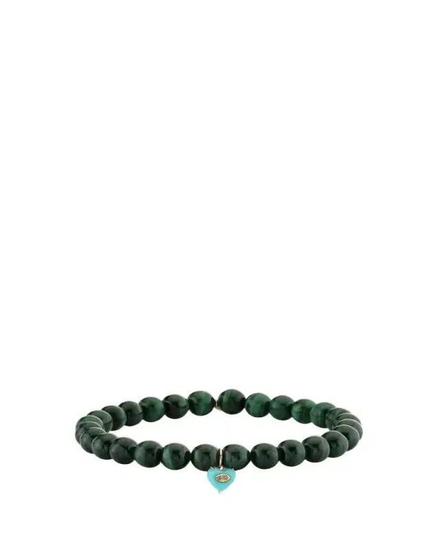 14K Diamond Marquise Turquoise Heart on Malachite Bracelet