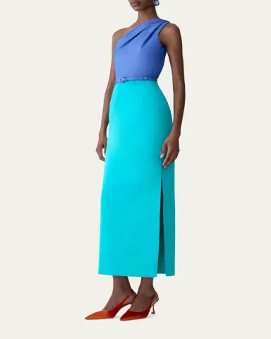Carolina Herrera Colorblock Silk Belted One-Shoulder Maxi Dress With Detachable Drape | Thumbnail 4 Carolina Herrera Colorblock Silk Belted One-Shoulder Maxi Dress With Detachable Drape | Thumbnail 4