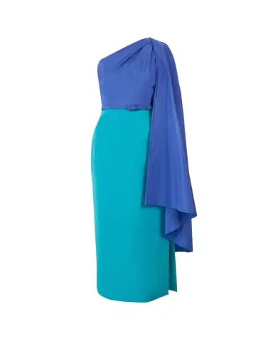 Carolina Herrera Colorblock Silk Belted One-Shoulder Maxi Dress With Detachable Drape | Thumbnail 1 Carolina Herrera Colorblock Silk Belted One-Shoulder Maxi Dress With Detachable Drape | Thumbnail 1