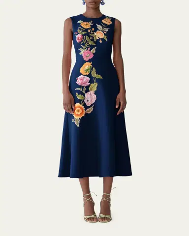 Carolina Herrera Floral Embroidered Sleeveless Midi Dress | Thumbnail 2