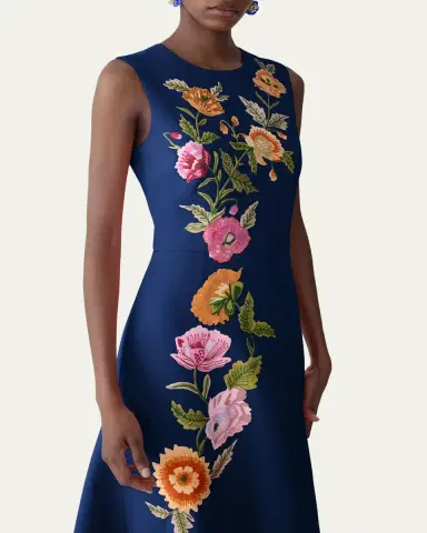 Carolina Herrera Floral Embroidered Sleeveless Midi Dress | Thumbnail 4