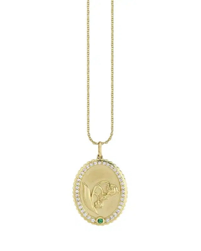 14K Gold Diamond Birth Flower Charm Necklace, May