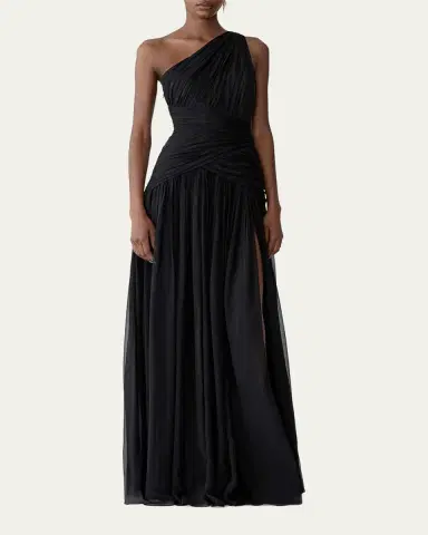 Carolina Herrera Gathered Silk One-Shoulder Slit Gown | Thumbnail 2 Carolina Herrera Gathered Silk One-Shoulder Slit Gown | Thumbnail 2