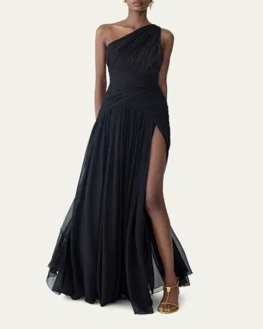Carolina Herrera Gathered Silk One-Shoulder Slit Gown | Thumbnail 4 Carolina Herrera Gathered Silk One-Shoulder Slit Gown | Thumbnail 4