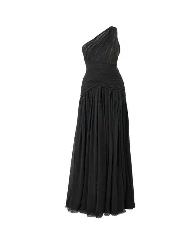 Carolina Herrera Gathered Silk One-Shoulder Slit Gown