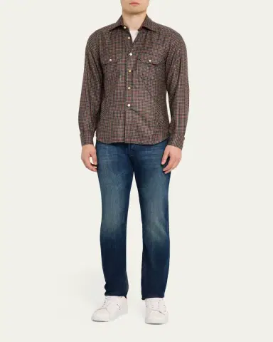 Kiton Men's Cotton Check Double-Pocket Button-Down Shirt | Thumbnail 2 Kiton Men's Cotton Check Double-Pocket Button-Down Shirt | Thumbnail 2