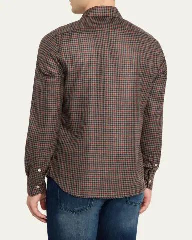 Kiton Men's Cotton Check Double-Pocket Button-Down Shirt | Thumbnail 3 Kiton Men's Cotton Check Double-Pocket Button-Down Shirt | Thumbnail 3