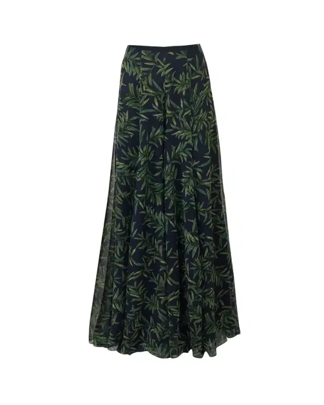 Iris Olive-Printed Wide-Leg Silk Chiffon Pants