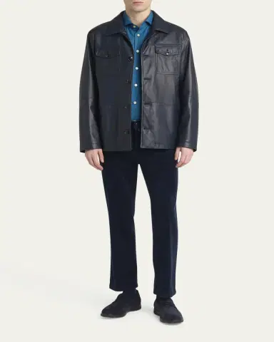 Kiton Men's Loden Napa Leather Shirt Jacket | Thumbnail 2 Kiton Men's Loden Napa Leather Shirt Jacket | Thumbnail 2