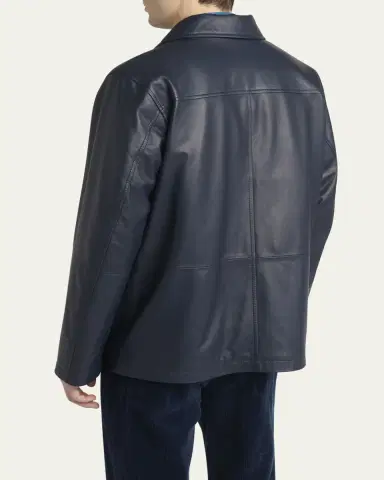 Kiton Men's Loden Napa Leather Shirt Jacket | Thumbnail 3 Kiton Men's Loden Napa Leather Shirt Jacket | Thumbnail 3