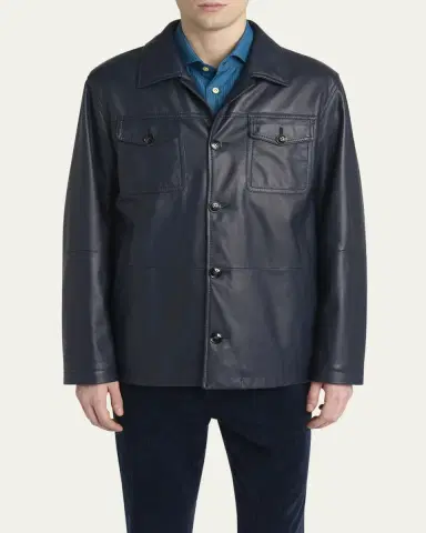 Kiton Men's Loden Napa Leather Shirt Jacket | Thumbnail 4 Kiton Men's Loden Napa Leather Shirt Jacket | Thumbnail 4
