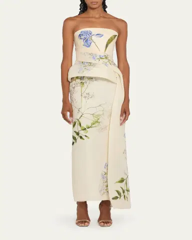 MONIQUE LHUILLIER Iris Gazar Silk Strapless Peplum Drape Ankle Gown | Thumbnail 2 MONIQUE LHUILLIER Iris Gazar Silk Strapless Peplum Drape Ankle Gown | Thumbnail 2