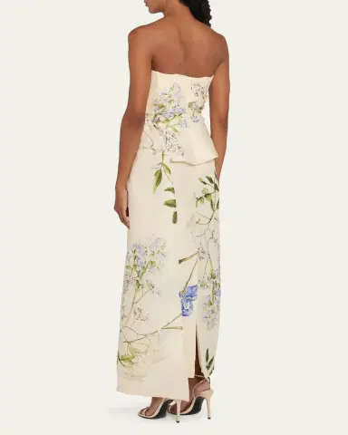MONIQUE LHUILLIER Iris Gazar Silk Strapless Peplum Drape Ankle Gown | Thumbnail 3 MONIQUE LHUILLIER Iris Gazar Silk Strapless Peplum Drape Ankle Gown | Thumbnail 3