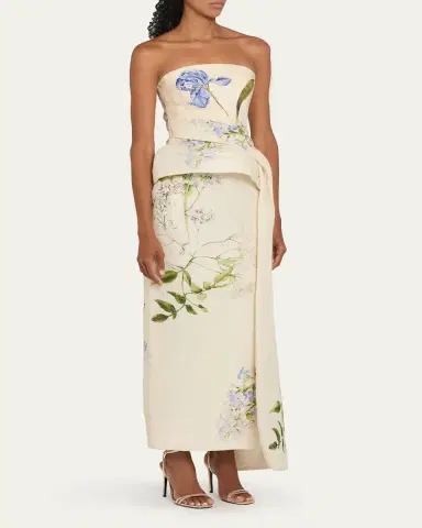 MONIQUE LHUILLIER Iris Gazar Silk Strapless Peplum Drape Ankle Gown | Thumbnail 4 MONIQUE LHUILLIER Iris Gazar Silk Strapless Peplum Drape Ankle Gown | Thumbnail 4