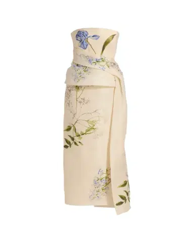 MONIQUE LHUILLIER Iris Gazar Silk Strapless Peplum Drape Ankle Gown | Thumbnail 1 MONIQUE LHUILLIER Iris Gazar Silk Strapless Peplum Drape Ankle Gown | Thumbnail 1