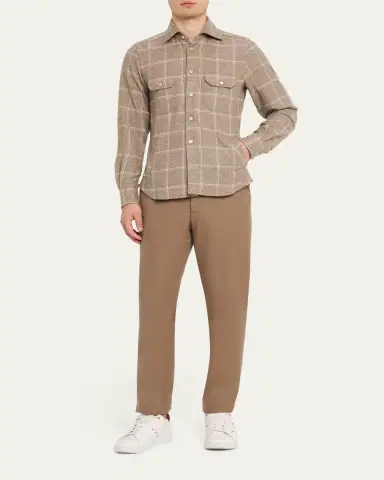 Kiton Men's Cotton Windowpane Double-Pocket Button-Down Shirt | Thumbnail 2