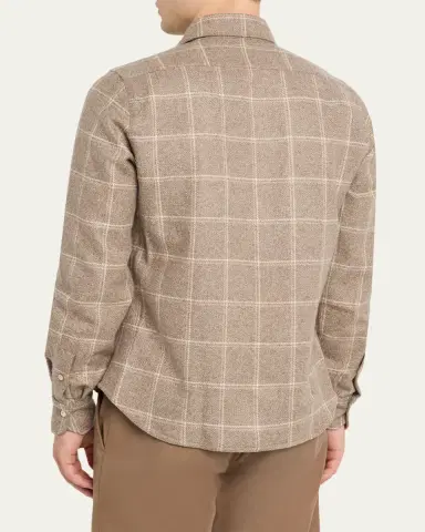 Kiton Men's Cotton Windowpane Double-Pocket Button-Down Shirt | Thumbnail 3