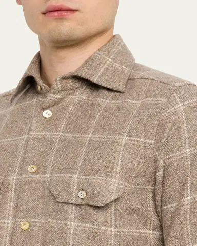 Kiton Men's Cotton Windowpane Double-Pocket Button-Down Shirt | Thumbnail 5
