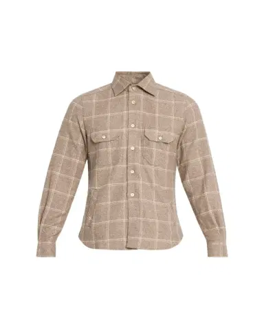 Kiton Men's Cotton Windowpane Double-Pocket Button-Down Shirt | Thumbnail 1