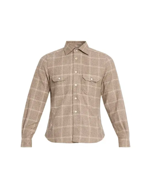 Men's Cotton Windowpane Double-Pocket Button-Down Shirt