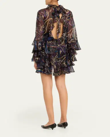 Etro Ruffle Paisley Chiffon Backless Mini Dress | Thumbnail 3 Etro Ruffle Paisley Chiffon Backless Mini Dress | Thumbnail 3