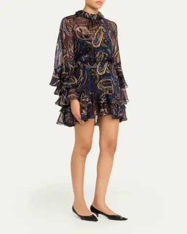 Etro Ruffle Paisley Chiffon Backless Mini Dress | Thumbnail 4 Etro Ruffle Paisley Chiffon Backless Mini Dress | Thumbnail 4