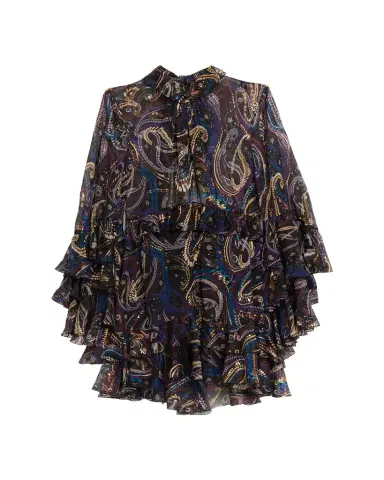 Etro Ruffle Paisley Chiffon Backless Mini Dress | Thumbnail 1 Etro Ruffle Paisley Chiffon Backless Mini Dress | Thumbnail 1