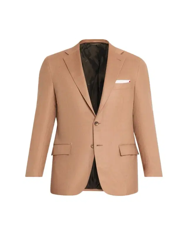 Men's Camel Cashmere Single-Breasted Blazer