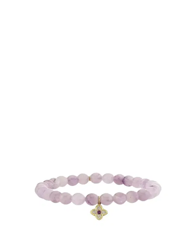 Sydney Evan 14K Gold Diamond Moroccan Flower on Amethyst Bracelet