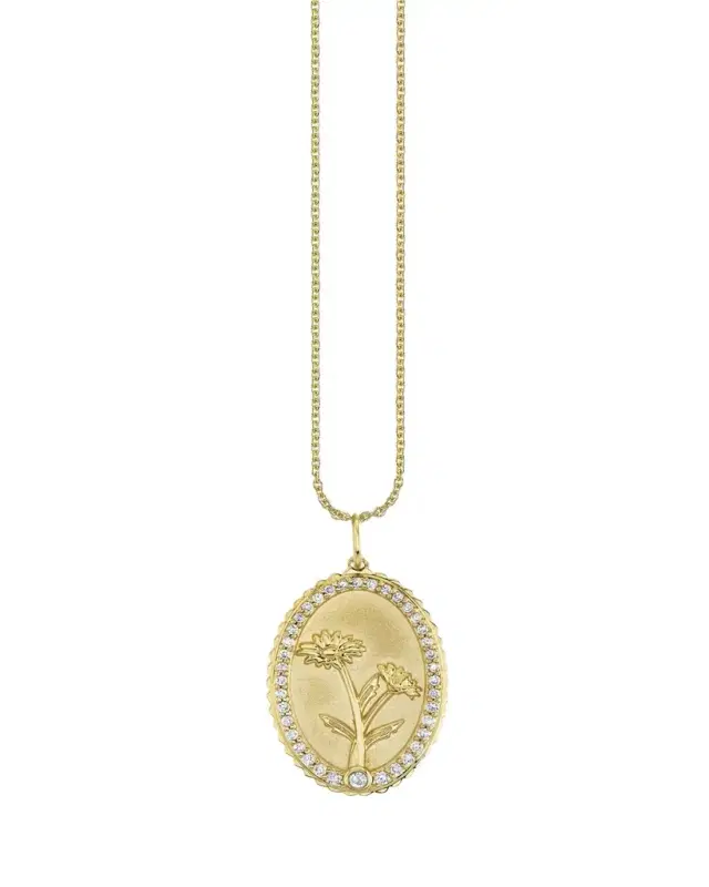 14K Gold Diamond Birth Flower Charm Necklace, April